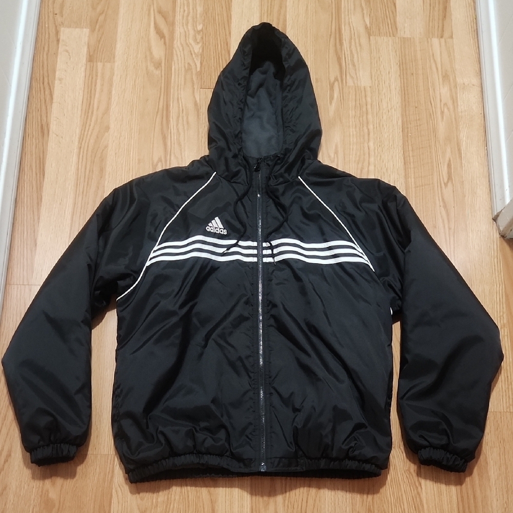 Adidas Puffer Insulated Jacket Sports Mens Size Medium Black Hooded Full Zip